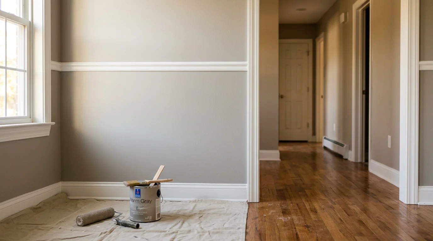 Freshly painted interior wall in neutral tone